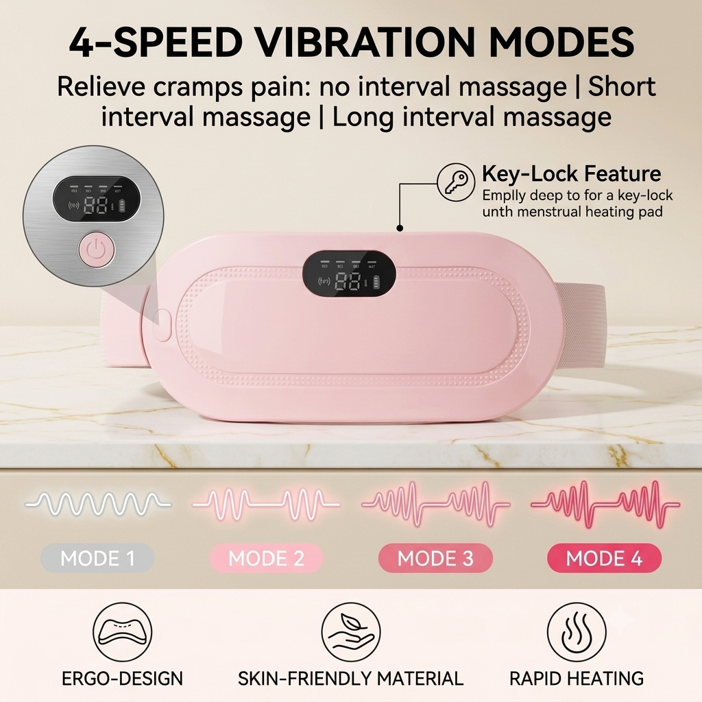 Portable Menstrual Heating Pad Belt for Women – Electric Period Pain Relief Massager with 4 Massage Modes